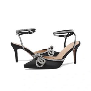 BCBGeneration Black and Silver Ankle Strap Heels
